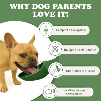 Show full view: Puppington Collapsible Silicone Dog Water Bottle, 18-oz, Basil Green slide 3 of 9