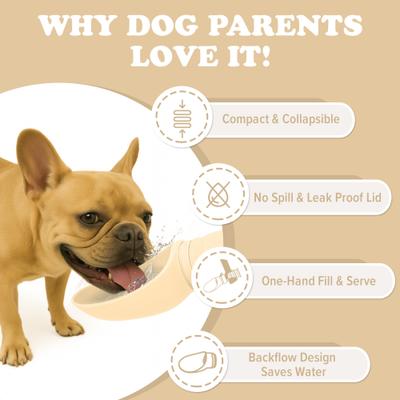 Show full view: Puppington Collapsible Silicone Dog Water Bottle, 18-oz, Vanilla Cream slide 4 of 10