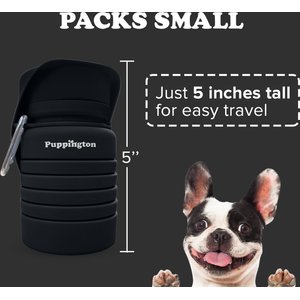 Puppington Collapsible Silicone Dog Water Bottle, 18-oz, Onyx Black