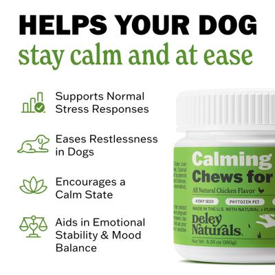 Show full view: Deley Naturals Advanced Chicken Flavor Calming Chew Supplement for Dogs, 6.35-oz canister, 60 count slide 5 of 7