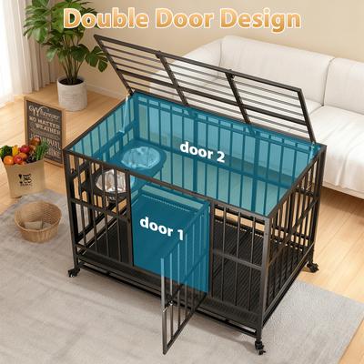 Show full view: LovMor Heavy Duty Furniture Style Dog Crate with Wheels & Feeders, Black, Medium: 43 inch slide 7 of 10