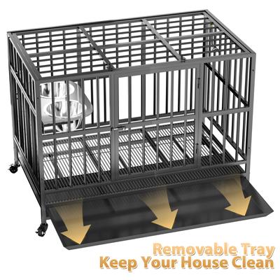 Show full view: LovMor Heavy Duty Furniture Style Dog Crate with Wheels & Feeders, Black, Medium: 43 inch slide 8 of 10