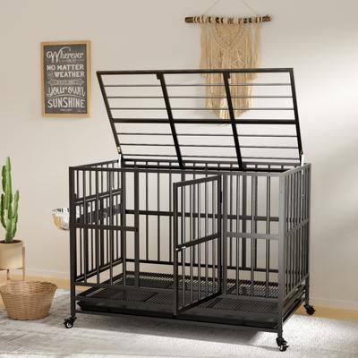 Show full view: LovMor Heavy Duty Furniture Style Dog Crate with Wheels & Feeders, Black, Medium: 43 inch slide 6 of 10