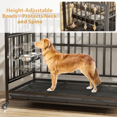 Show full view: LovMor Heavy Duty Furniture Style Dog Crate with Wheels & Feeders, Black, Medium: 43 inch slide 5 of 10