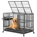 LovMor Heavy Duty Furniture Style Dog Crate with Wheels & Feeders, Black, Medium: 43 inch