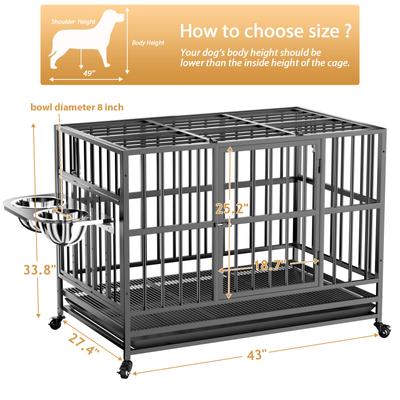 Show full view: LovMor Heavy Duty Furniture Style Dog Crate with Wheels & Feeders, Black, Medium: 43 inch slide 3 of 10