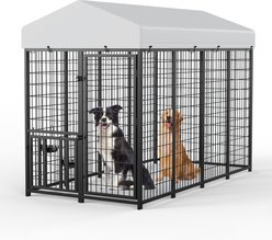 LovMor Heavy Duty Outdoor Dog Kennel with Rotating Bowls, 8 x 4 x 5.6-ft
