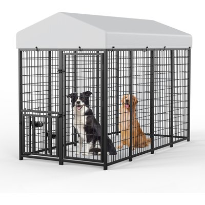 LovMor LovMor Heavy Duty Outdoor Dog Kennel with Rotating Bowls, 8 x 4 x 5.6-ft
