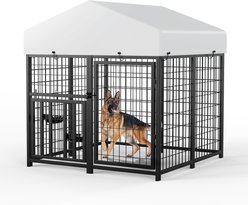 LovMor Heavy Duty Outdoor Dog Kennel with Rotating Bowls, 4 x 4 x 4.25-ft