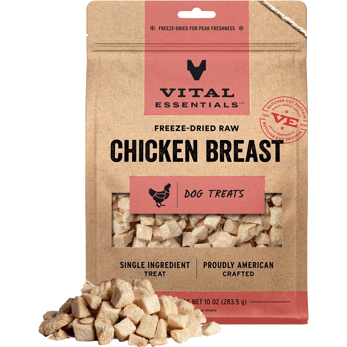 Vital Essentials Chicken Breast Single Ingredient Freeze-Dried Dog Treats, 10-oz bag