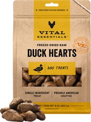 Vital Essentials Duck Hearts Grain-Free Freeze-Dried Raw Dog Treats, 10-oz bag