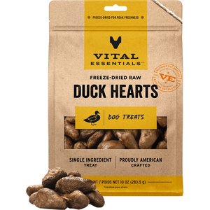 Vital Essentials Duck Hearts Grain-Free Freeze-Dried Raw Dog Treats, 10-oz bag