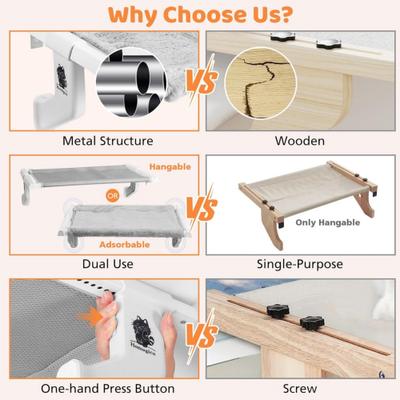 Show full view: HOMAGICO 2-in-1 Fleece Adjustable Cat Window Perch, Gray, 26 x 13-in slide 5 of 7