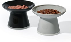 Necoichi Extra Wide Raised Basic Edition Non-Skid Elevated Cat Bowl, Grey, 1.5-cup, 2 count