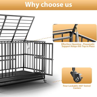 Show full view: LovMor Heavy Duty Furniture Style Dog Crate with Wheels & Feeders, Black, Medium: 43 inch slide 4 of 10