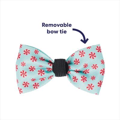 Show full view: Frisco Christmas Peppermint Print Breakaway Cat Collar with Bell & Removable Bow, 8 to 12-in neck, 3/8-in wide slide 3 of 10