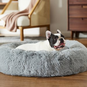 Frisco Long Faux Fur Donut Cat & Dog Bed, Smoky Gray, Large