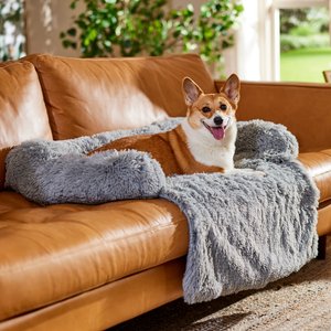 Frisco Faux Long Fur Bolster Cat & Dog Couch Cover, Smoke Grey
