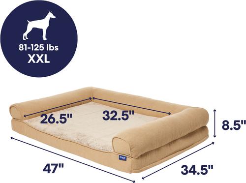 Show full view: Frisco Faux Felt Orthopedic Sofa Dog & Cat Bed with Removable Cover, Tan, XX-Large slide 2 of 8