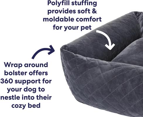 Show full view: Frisco Velvet Quilted Bolster Cat & Dog Bed, Gray, X-Large slide 4 of 8