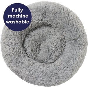 Frisco Long Faux Fur Donut Cat & Dog Bed, Smoky Gray, Small