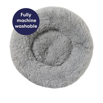 Show full view: Frisco Long Faux Fur Donut Cat & Dog Bed, Smoky Gray, Small slide 6 of 10