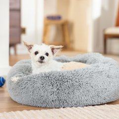 Frisco Long Faux Fur Donut Cat & Dog Bed, Smoky Gray, Small