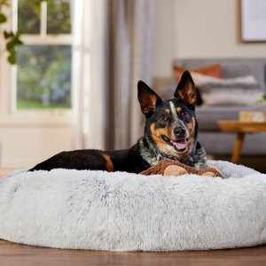 Frisco Long Faux Fur Donut Cat & Dog Bed, Silver, Large