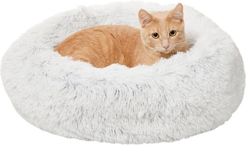 Show full view: Frisco Long Faux Fur Donut Cat & Dog Bed, Silver, Small slide 3 of 10