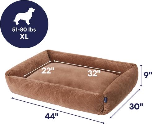 Show full view: Frisco Velvet Quilted Bolster Cat & Dog Bed, Beige, X-Large slide 2 of 8