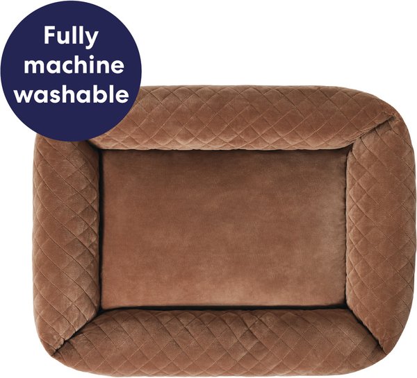 Show full view: Frisco Velvet Quilted Bolster Cat & Dog Bed, Beige, Medium slide 6 of 9