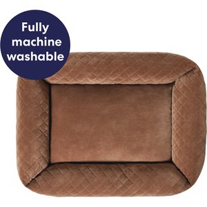 Frisco Velvet Quilted Bolster Cat & Dog Bed, Beige, Medium
