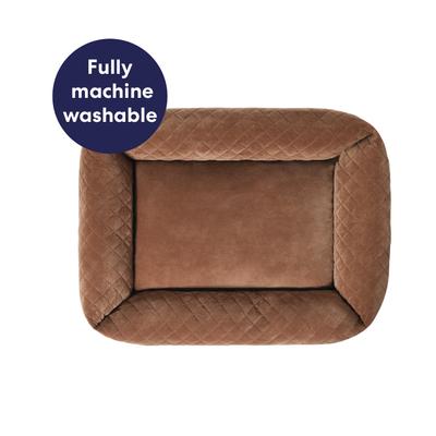 Show full view: Frisco Velvet Quilted Bolster Cat & Dog Bed, Beige, Medium slide 6 of 9