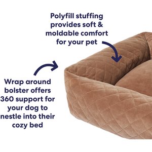 Frisco Velvet Quilted Bolster Cat & Dog Bed, Beige, Medium