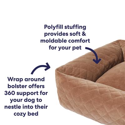 Show full view: Frisco Velvet Quilted Bolster Cat & Dog Bed, Beige, Medium slide 5 of 9