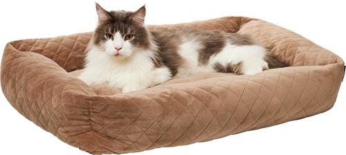 Show full view: Frisco Velvet Quilted Bolster Cat & Dog Bed, Beige, Medium slide 3 of 9