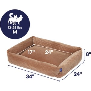 Frisco Velvet Quilted Bolster Cat & Dog Bed, Beige, Medium