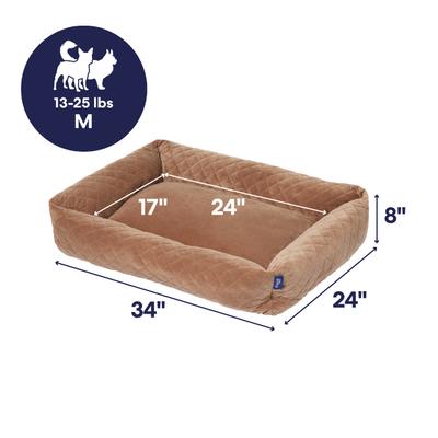 Show full view: Frisco Velvet Quilted Bolster Cat & Dog Bed, Beige, Medium slide 2 of 9