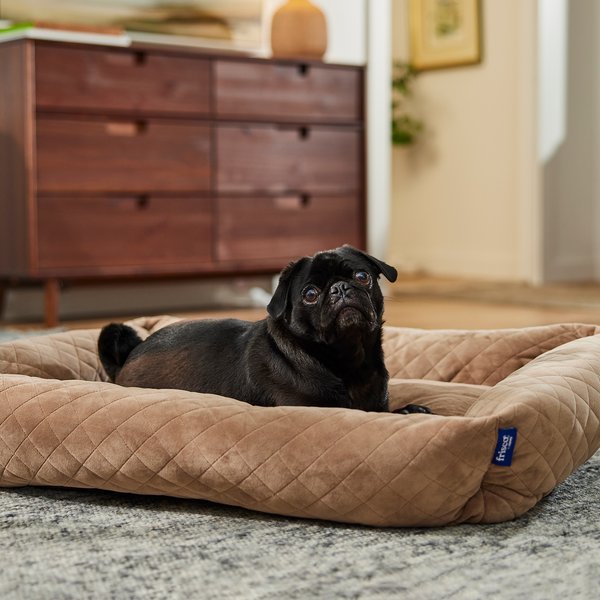 Show full view: Frisco Velvet Quilted Bolster Cat & Dog Bed, Beige, Medium slide 1 of 9