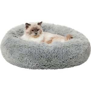 Frisco Long Faux Fur Donut Cat & Dog Bed, Smoky Gray, Small