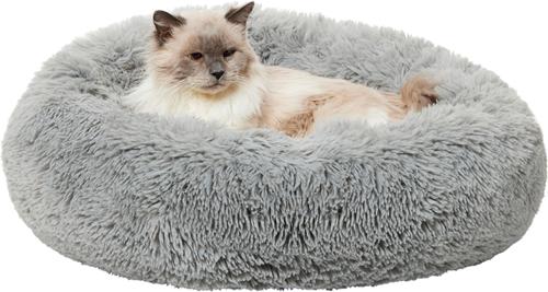 Show full view: Frisco Long Faux Fur Donut Cat & Dog Bed, Smoky Gray, Small slide 3 of 10