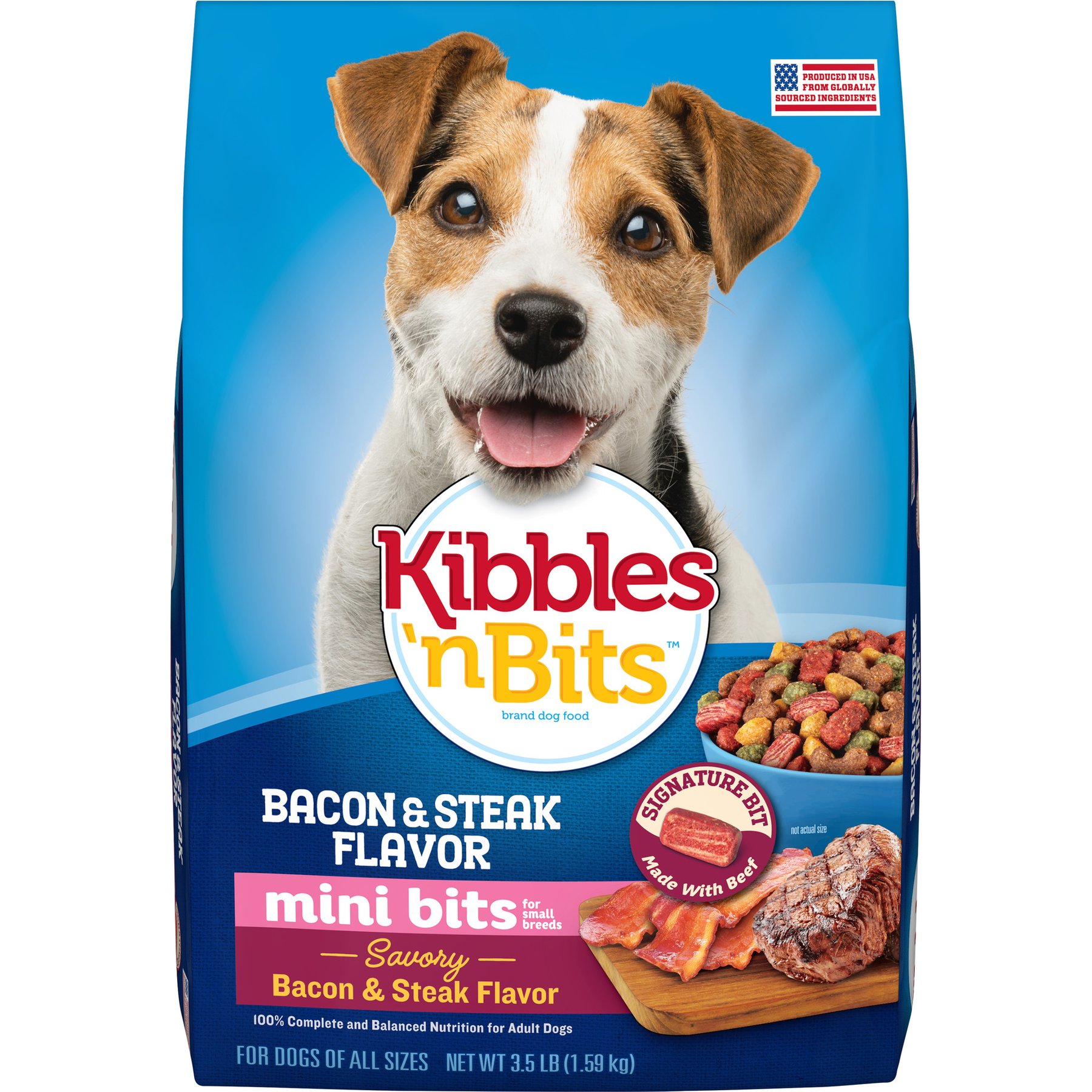 Kibbles 'n Bits Mini Bits Small Breed Savory Bacon & Steak Flavor Dry Dog Food, 3.5-lb bag
