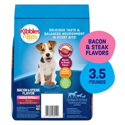 Show full view: Kibbles 'n Bits Mini Bits Savory Bacon & Steak Flavor Small Breed Dry Dog Food, 3.5-lb bag slide 3 of 12