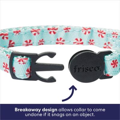 Show full view: Frisco Christmas Peppermint Print Breakaway Cat Collar with Bell & Removable Bow, 8 to 12-in neck, 3/8-in wide slide 6 of 10