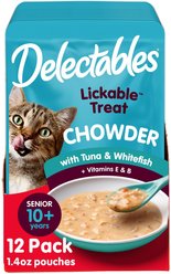 Hartz Delectables Chowder Senior 10+ Tuna & Whitefish Lickable Cat Treats, 1.4-oz, case of 12