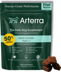Arterra Longevity Beef Flavored Adult Soft Chew Multivitamin Supplement for Dogs, 120 count