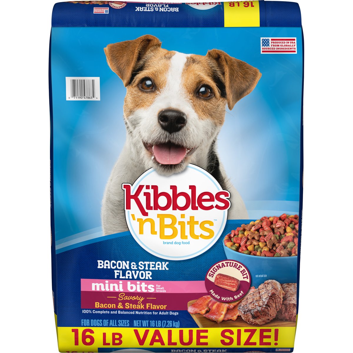 Kibbles 'n Bits Mini Bits Small Breed Savory Bacon & Steak Flavor Dry Dog Food, 16-lb bag