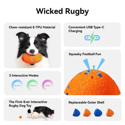 Show full view: Cheerble ETPU Modern Interactive Rugby Ball Squeaky Dog Toy, Orange slide 5 of 11