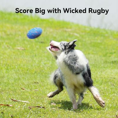 Show full view: Cheerble ETPU Modern Interactive Rugby Ball Squeaky Dog Toy, Blue slide 8 of 11