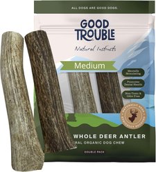 Good Trouble Deer Antler Whole Dog Treats, Medium, 2 count